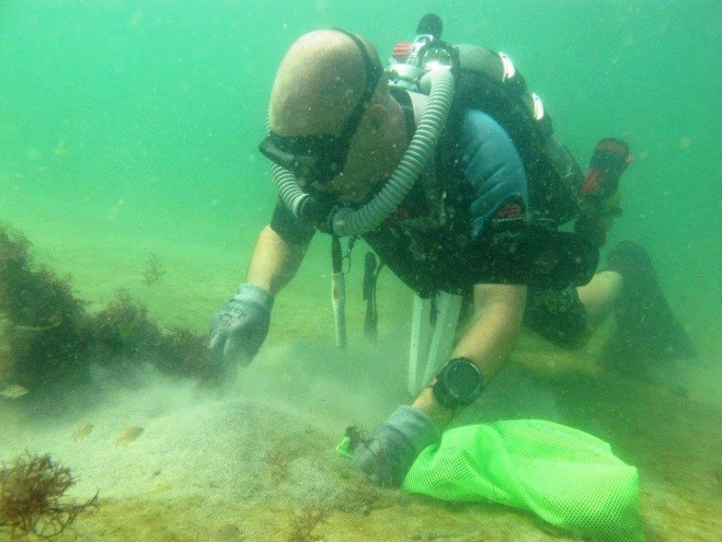 Diver Underwater Looking For Debris