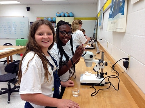 Teens In Science Class Using Microscopes